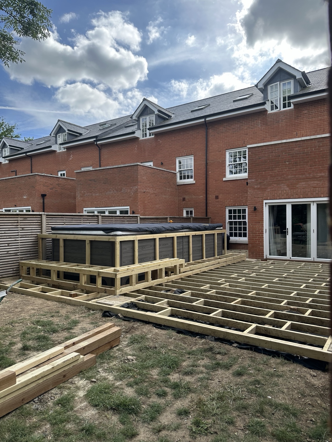 Timber subframe during a large decking installation